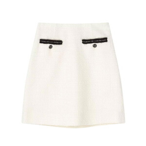 L.K. Bennett Charlie White Tweed Recycled Cotton Trim Skirt